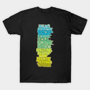 Soul, Funk, Disco, House and other Music Styles. Typography. T-Shirt